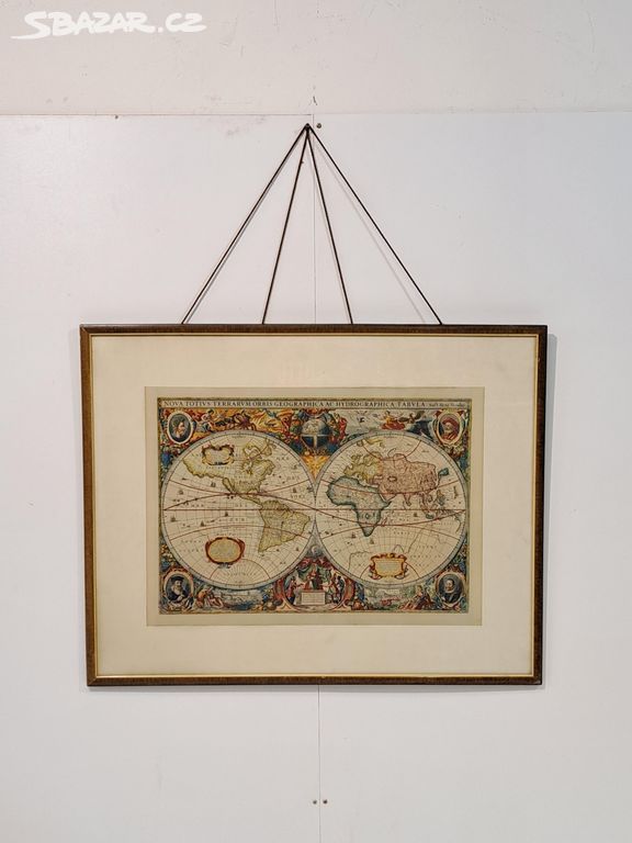 Velká starožitná nástěnná mapa světa 7847