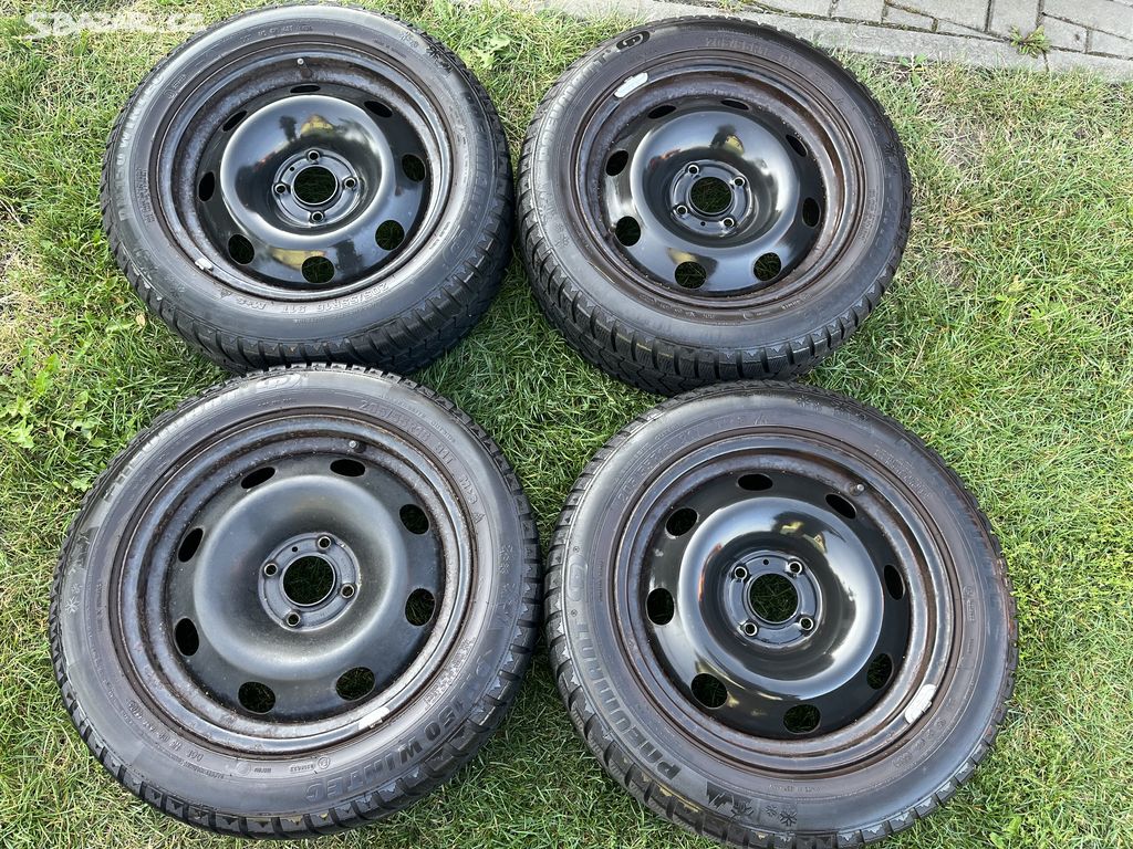 4x plechové kola 4x108 R16, zimní pneu 80%