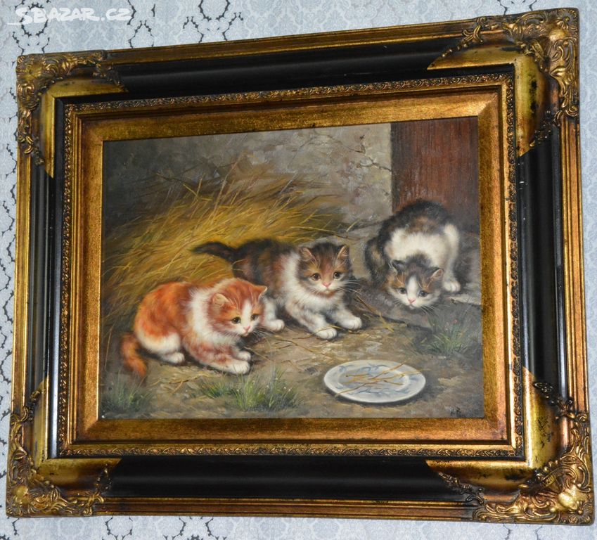 Zámecký obraz - Koťata - olej na desce