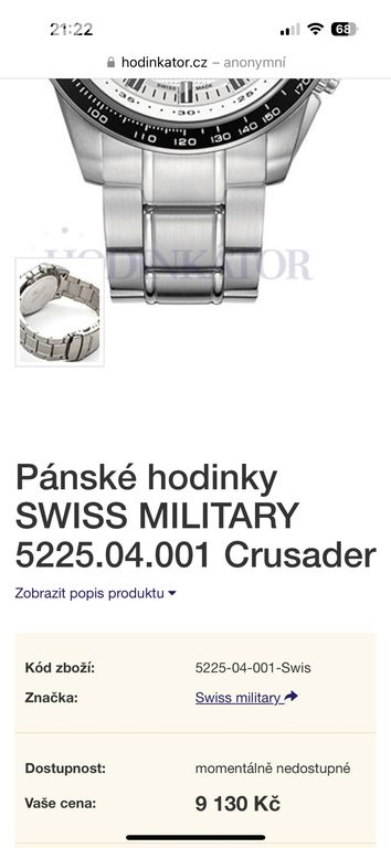 Pánské hodinky SWISS MILITARY 5225.04.001 Crusader