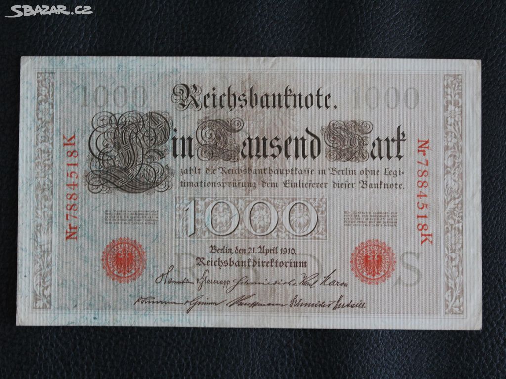 Německo 1000 Marek 1910 Červený přetisk