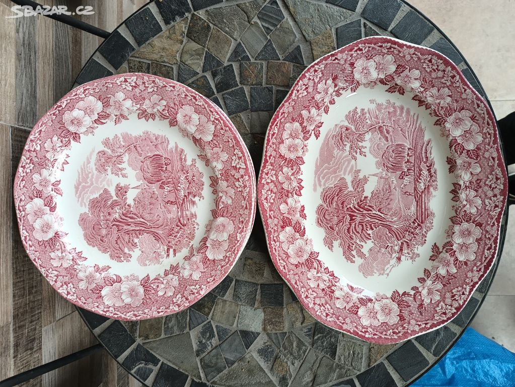 Anglický porcelán -talíře, tác, mísa, polévkové