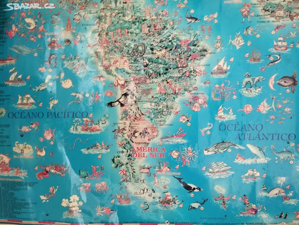 Velká dětská nástěnná mapa světa ve španělštině
