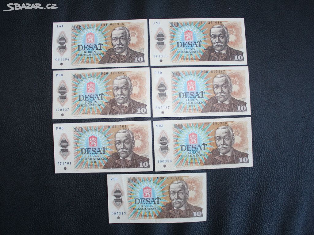 7 X 10 Kčs Koruna 1986 serie J,P,V