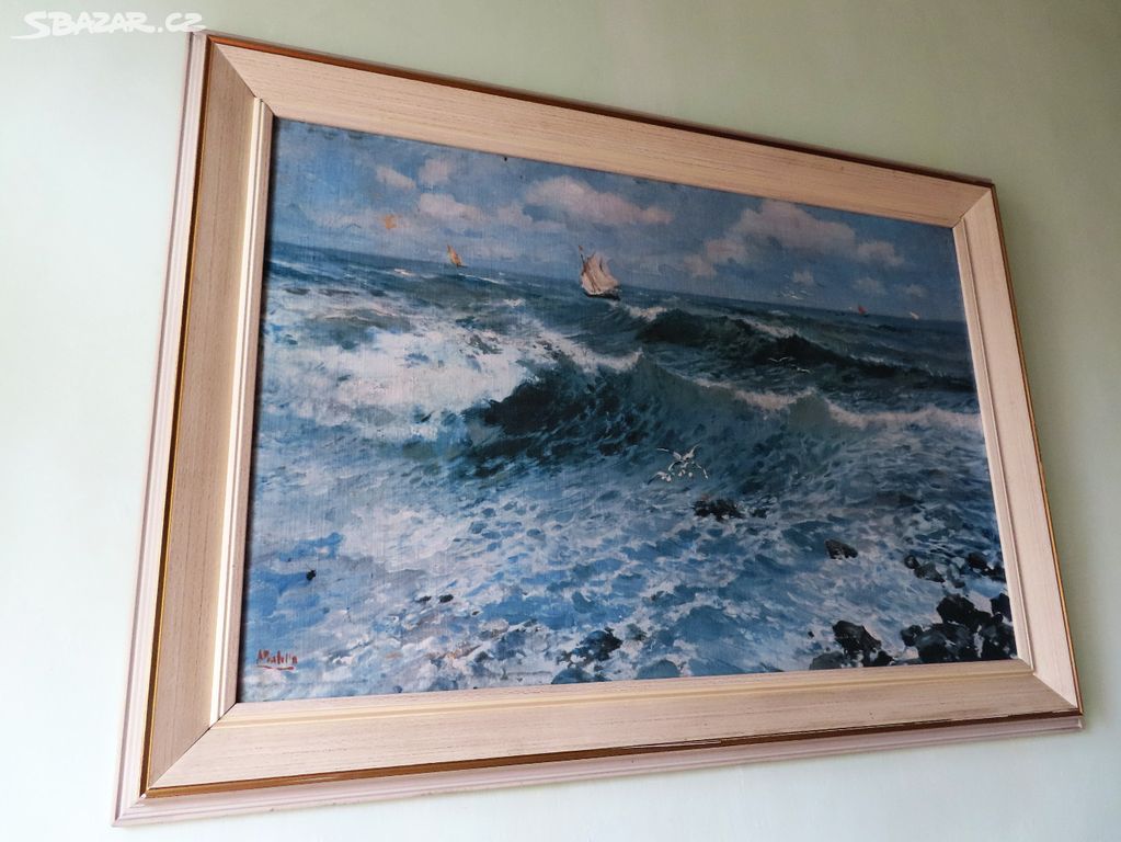 A.Pratella -Velký obraz Moře  s rámem 122 x 87 cm