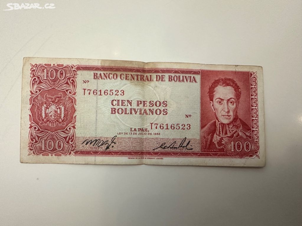 Bankovka Bolívie - 100 Pesos 1962 - Jižní Amerika