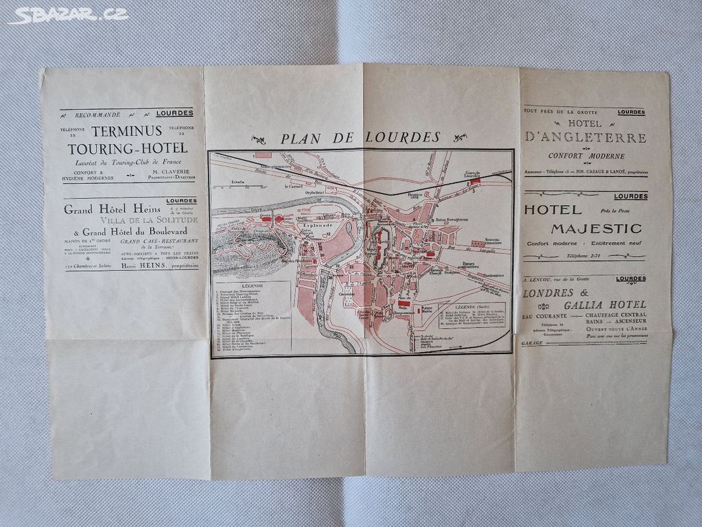 Stará mapa plánek plán - Lurdy Francie ca 1919