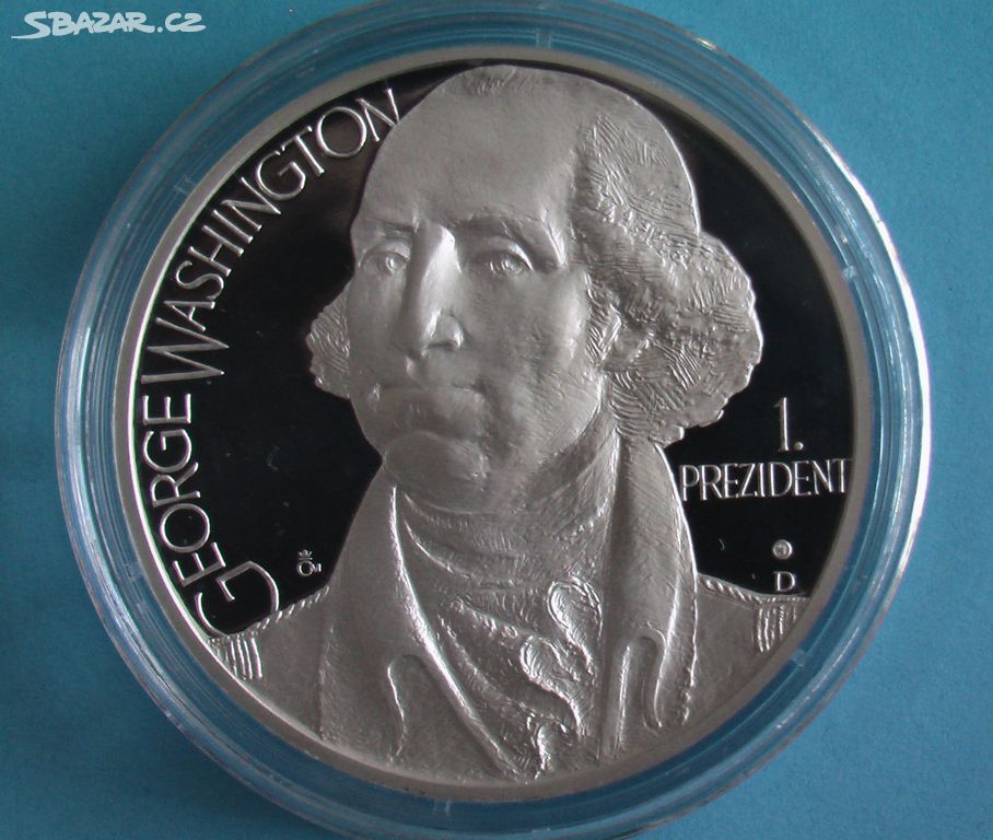 Stříbrná(Ag999) medaile George Washington - 50mm