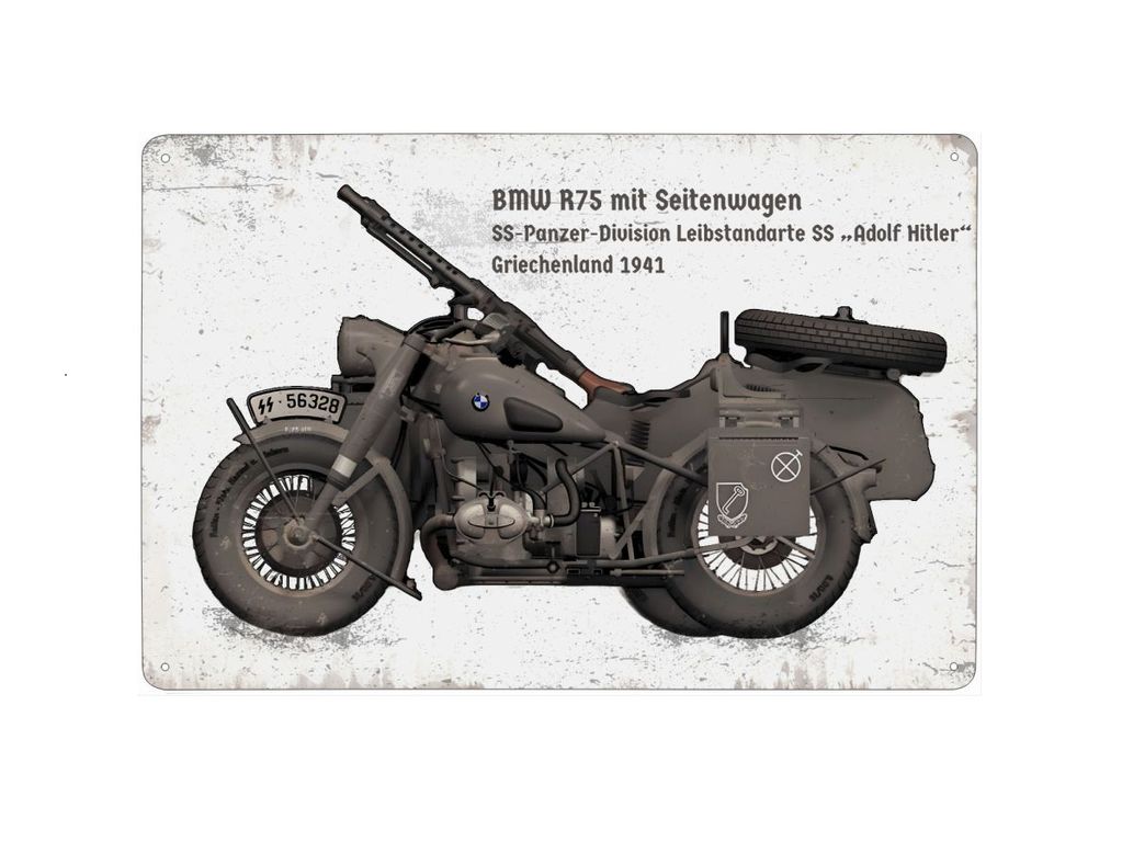 plechová cedule - BMW R75 - 1. SS PzD "LSSAH"