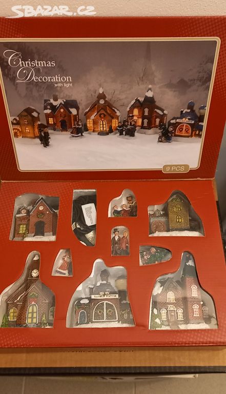 Vánoční vesnice - sada 5 domků + 4 figurky - Nové