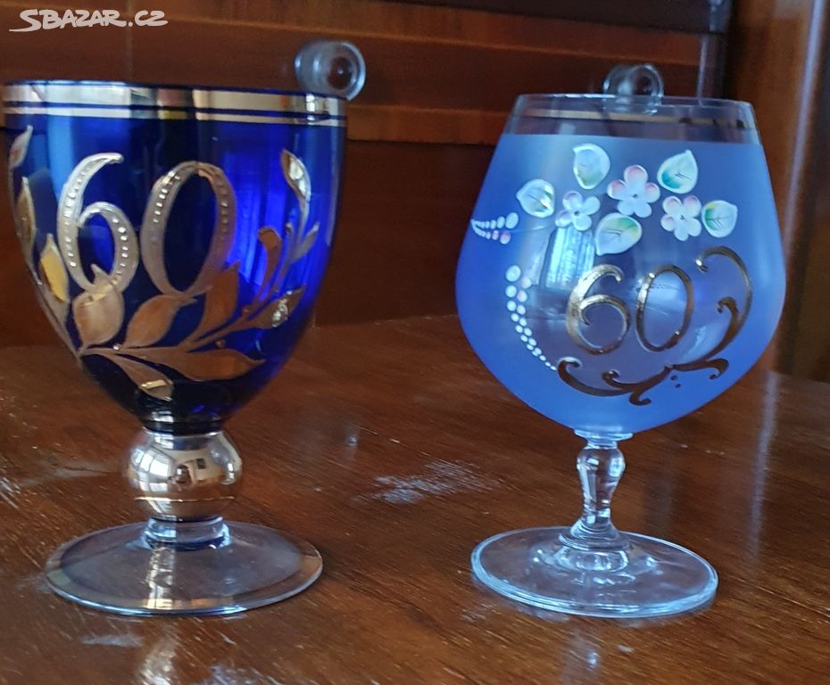 2x výroční sklenice - barevné sklo