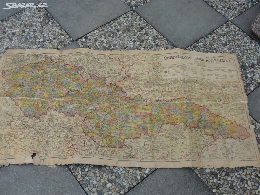 Historická stará mapa Československa rok 1938
