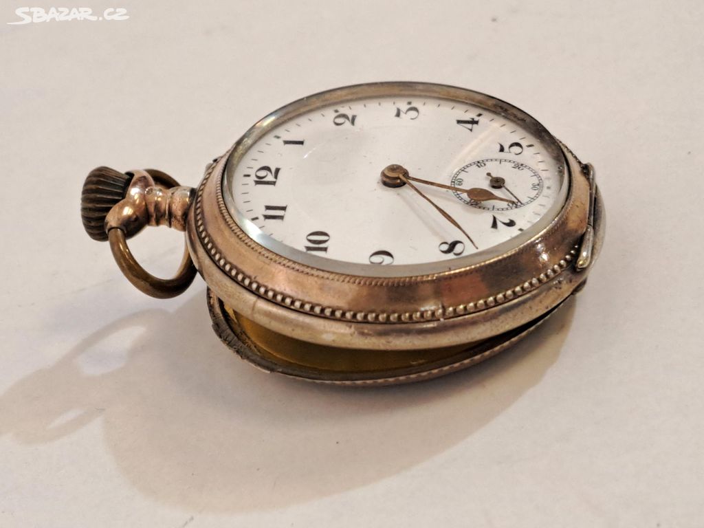 Starožitné stříbrné gravírované hodinky 7517