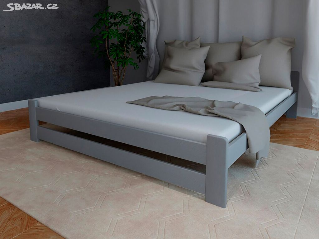 Nová postel MASIV BOROVICE šedá 160x200cm + rošt