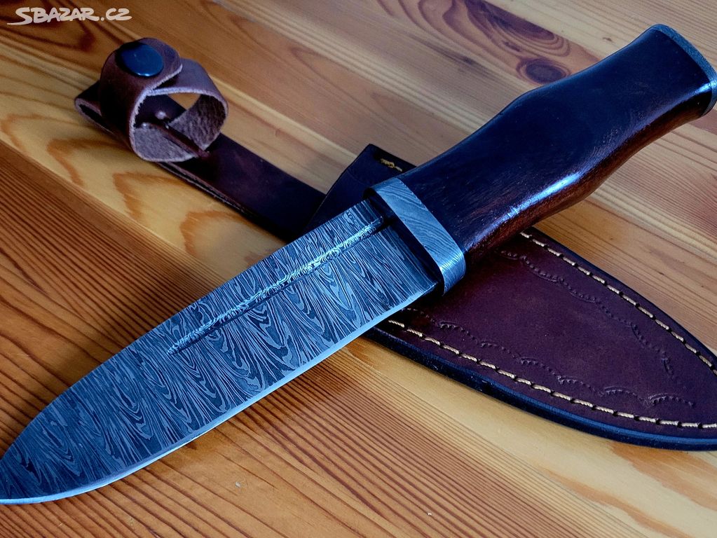 lovecký damaškový nůž SKINNER s kož. pouzdrem 28cm