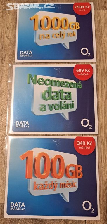 Datamanie 3 verze: neomezeně-100GB/měs.-1000GB/rok