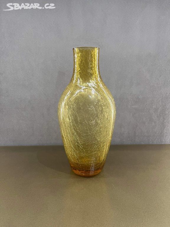 Nádherná váza - ambrové barvy - Crackle Glass 1960