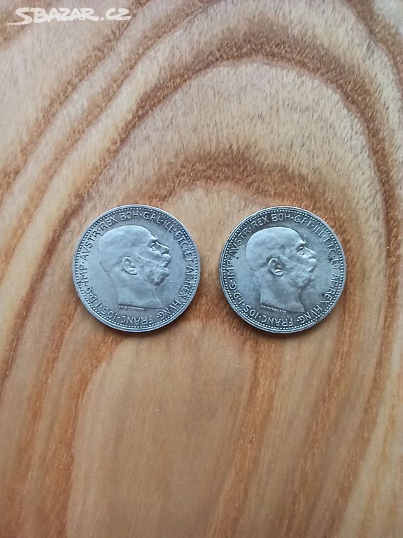Stříbrné 1 koruny z roku 1914 a 1915