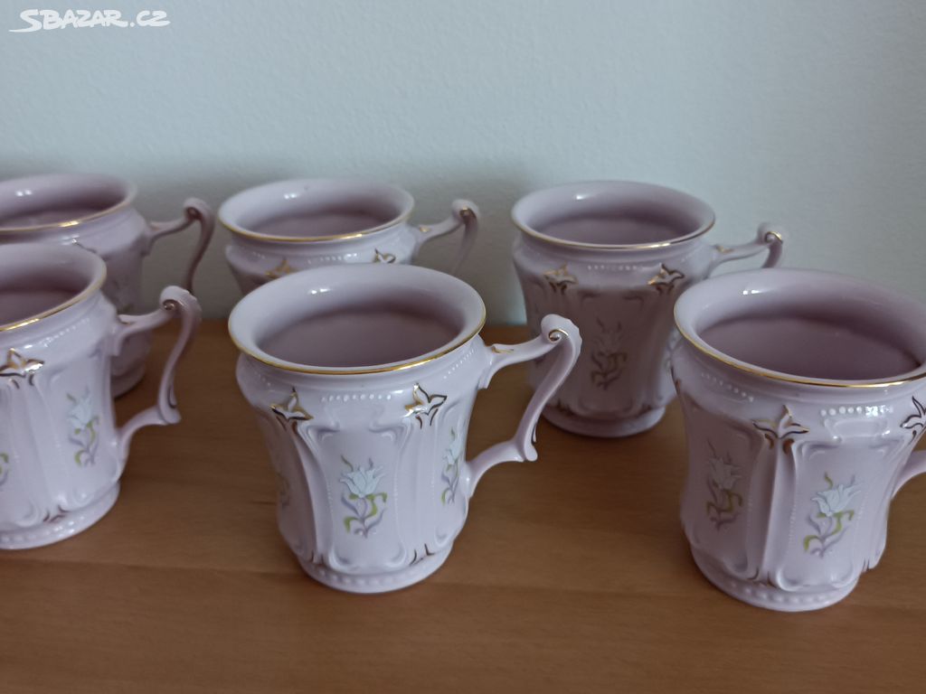 Sada hrnků z růžového porcelánu 6 ks