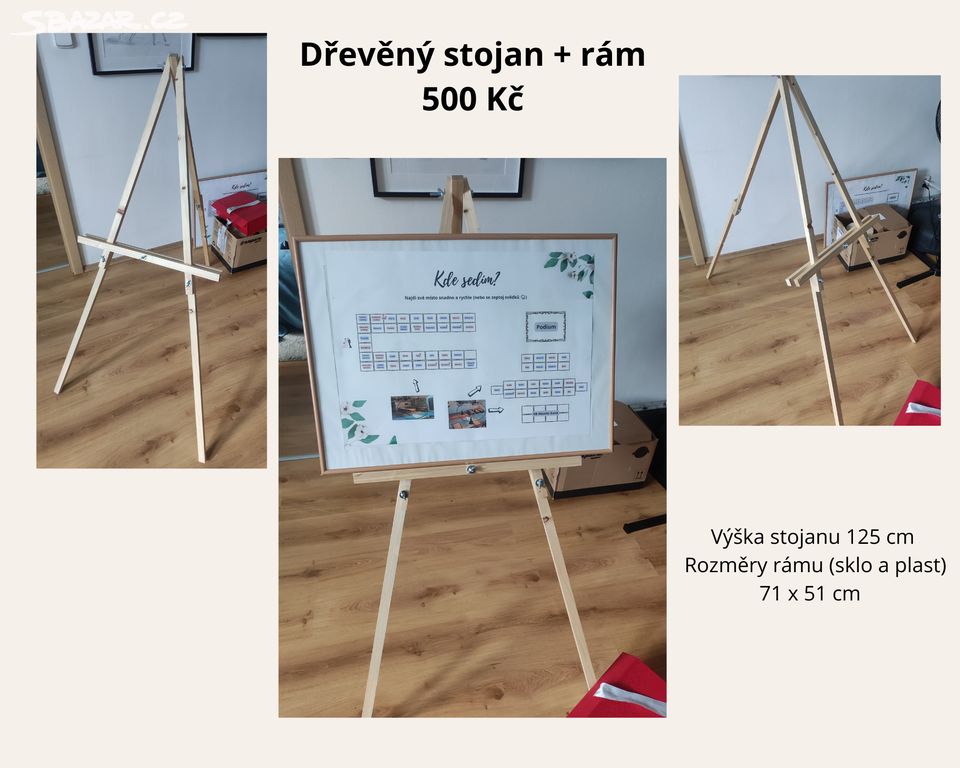 Dřevěný stojan na uvítací ceduli + rám