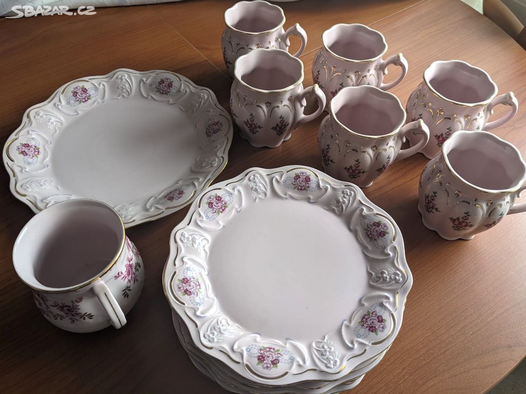 Růžový porcelán - souprava nikdy nepoužitá