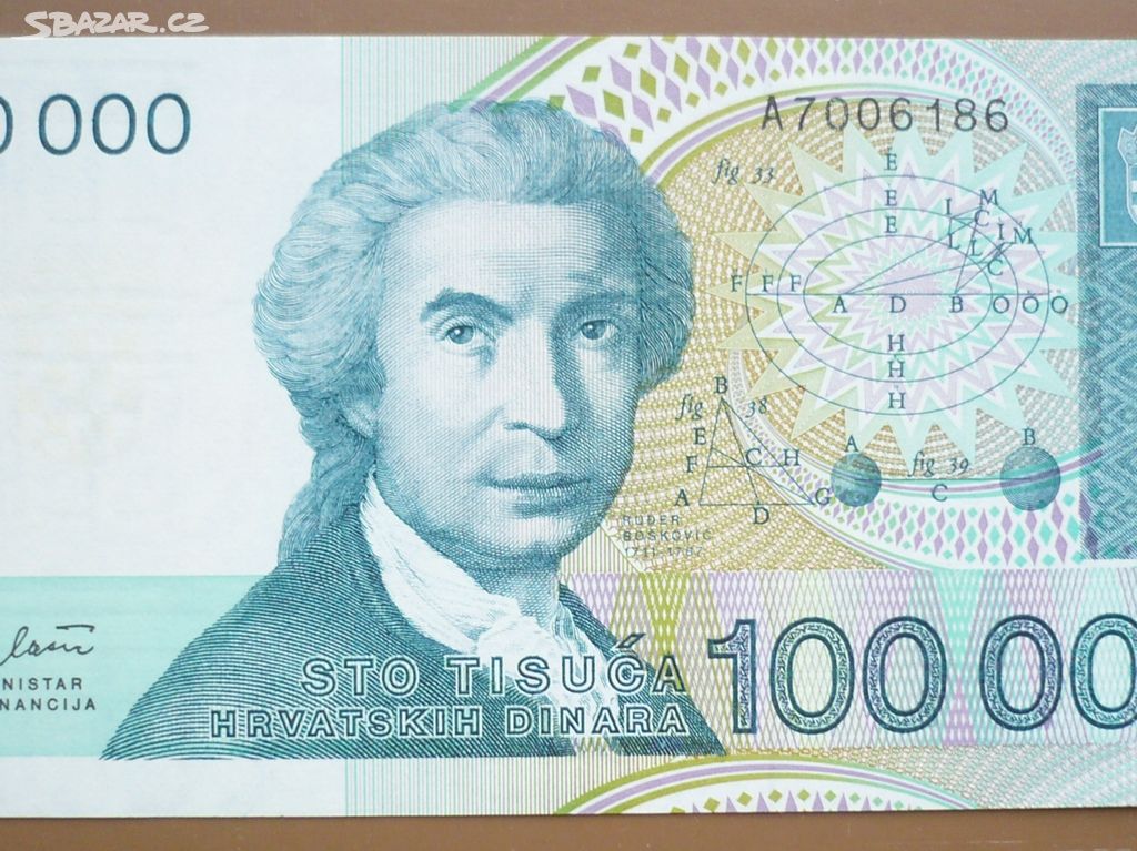 Bankovka, Chorvatsko, 100 000 dinara ročník 1993