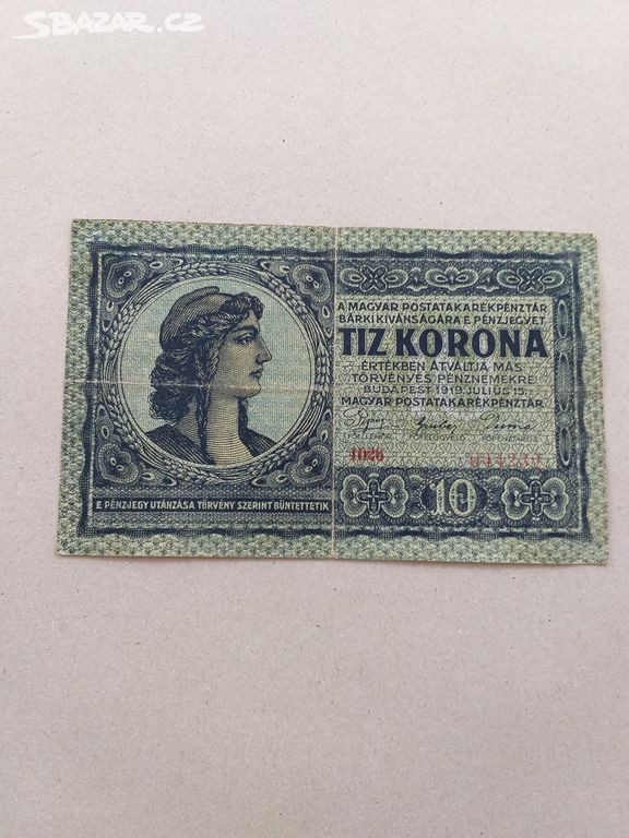 Maďarská bankovka 10,- Korona z roku 1919