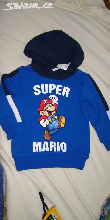 92 98 H&M MODRÁ SUPER MARIO NOVá mikina s kapucí