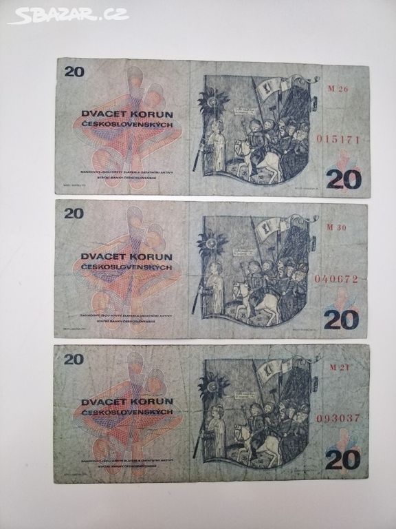 Bankovka 20 Kčs 1970 - vzácná série M ! Žižka