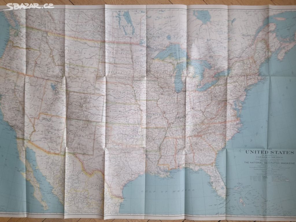 Stará mapa USA National Geography 1933