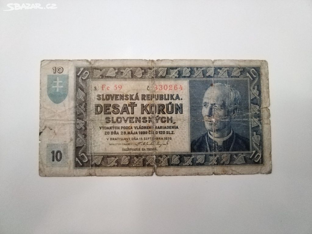 Bankovka Slovensko - 10 Korun 1939 - 2. sv. válka
