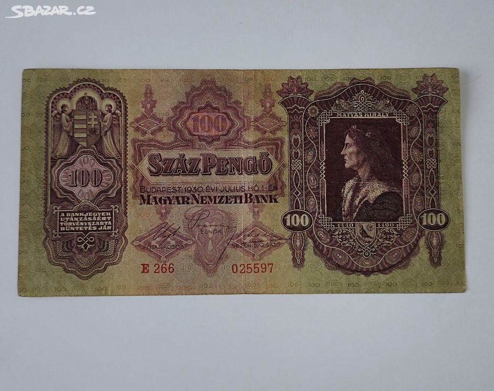 UB. Maďarsko bábovka, ročník 1930 , 100 pengo