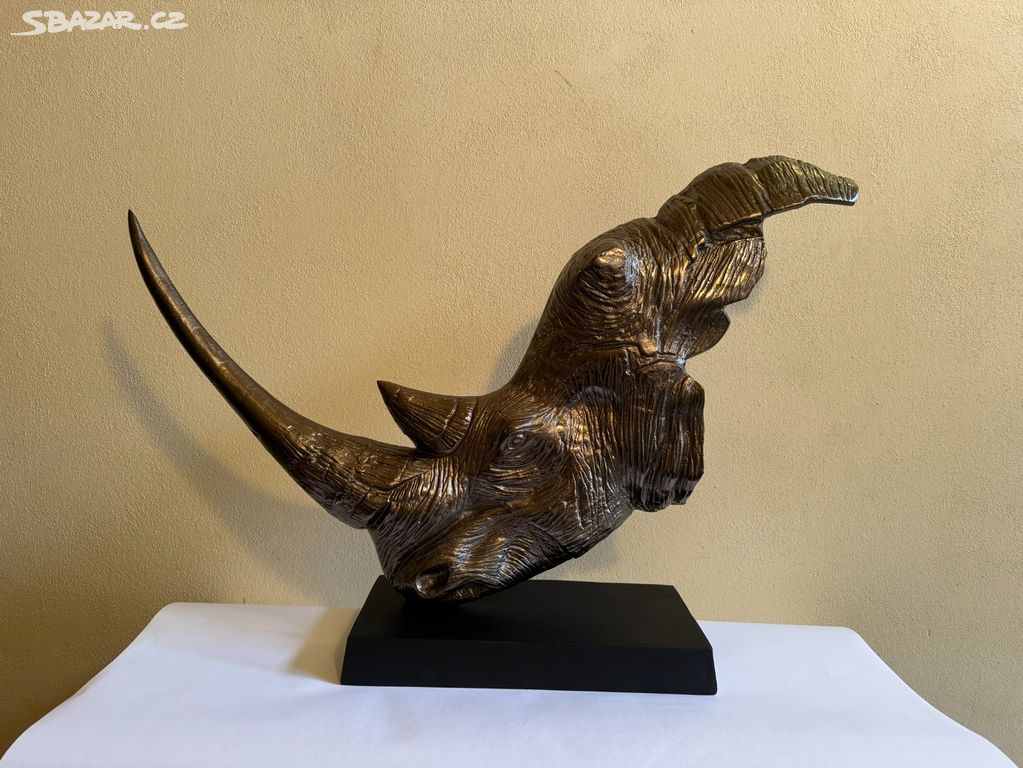 Hlava nosorožce 94 cm - socha kovová dekorace