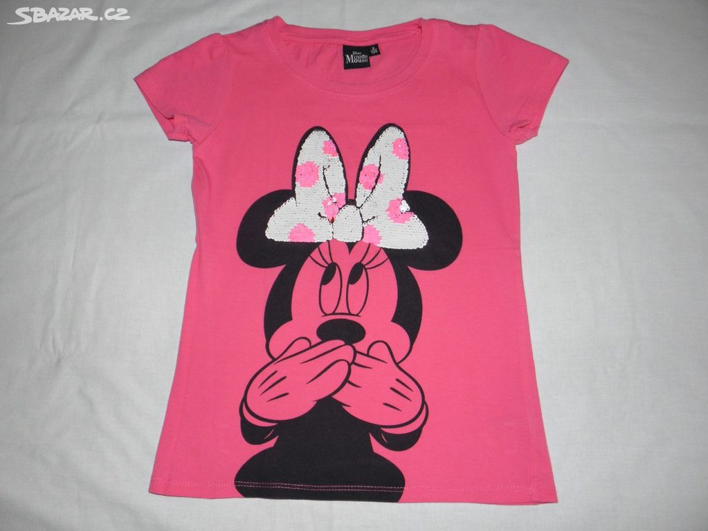 růžové tričko s Minnie a flitry zn. Disney vel.134