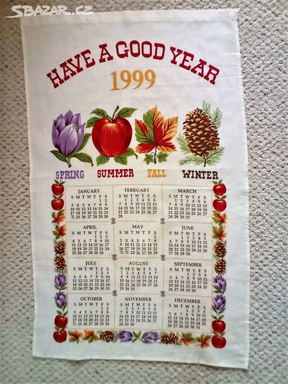 Bavlněná utěrka retro kalendář z roku 1999,