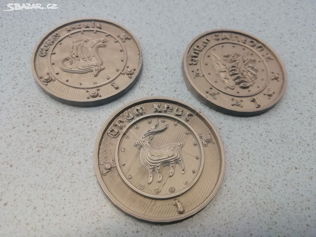 3x Harry Potter Gringotts mince - 3D tisk PLA šedá