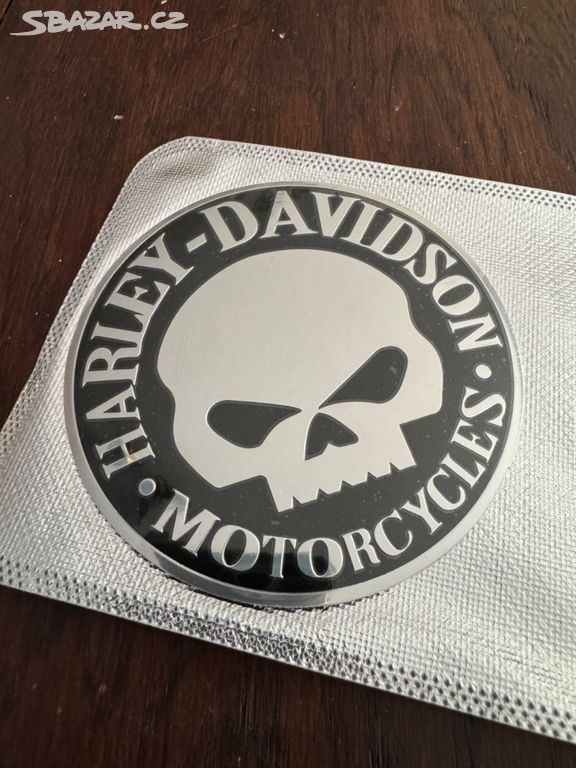 Plechová nálepka skull Harley Davidson