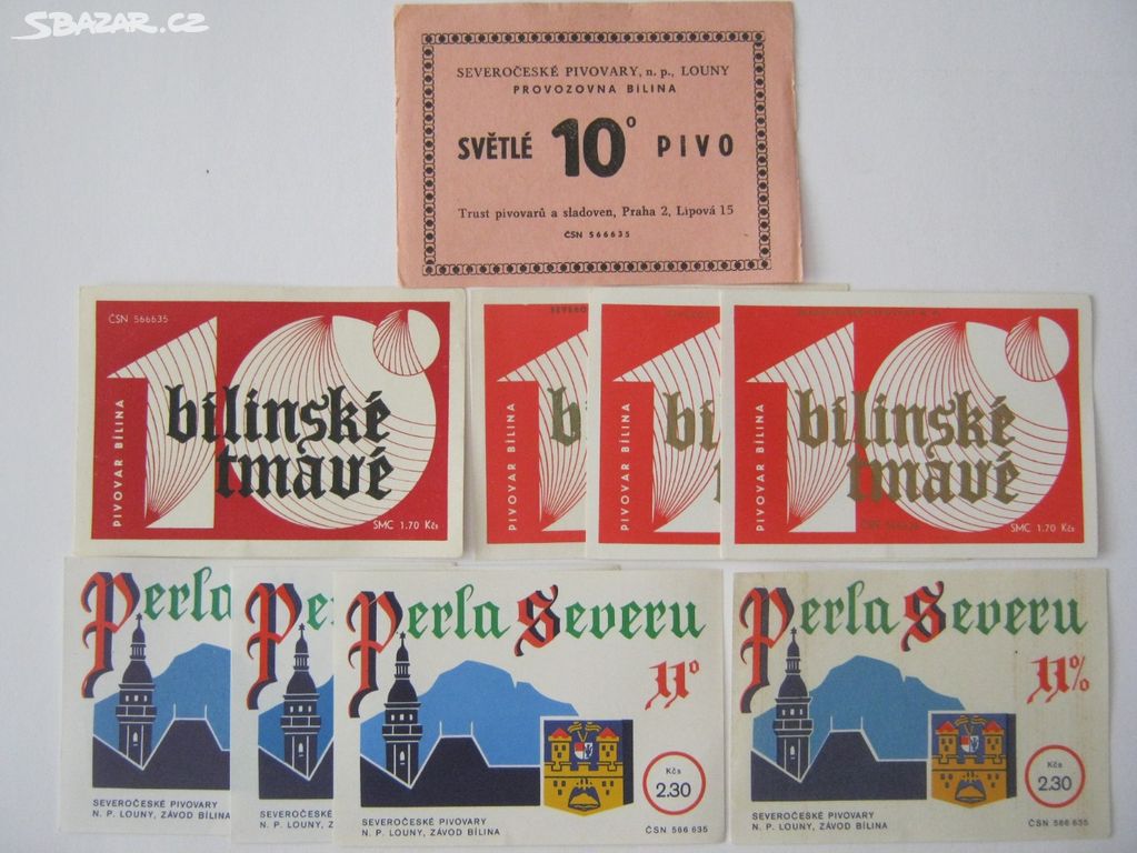 pivní etikety severní Čechy pivovar Bílina 17ks