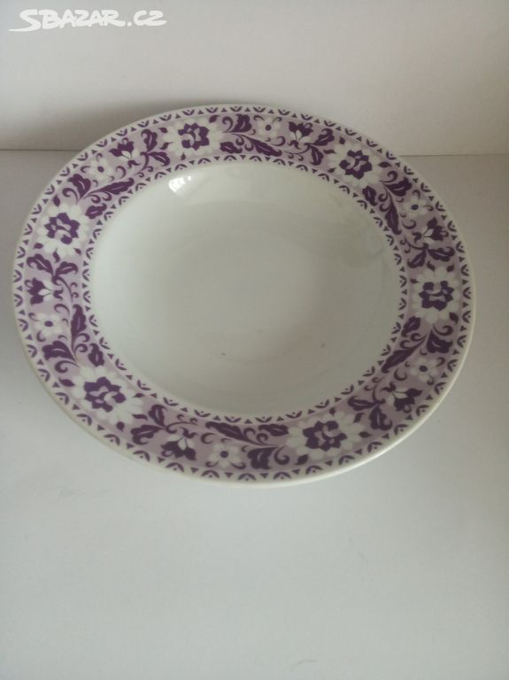 Jídelní talíř s fialovým zdobením na okraji