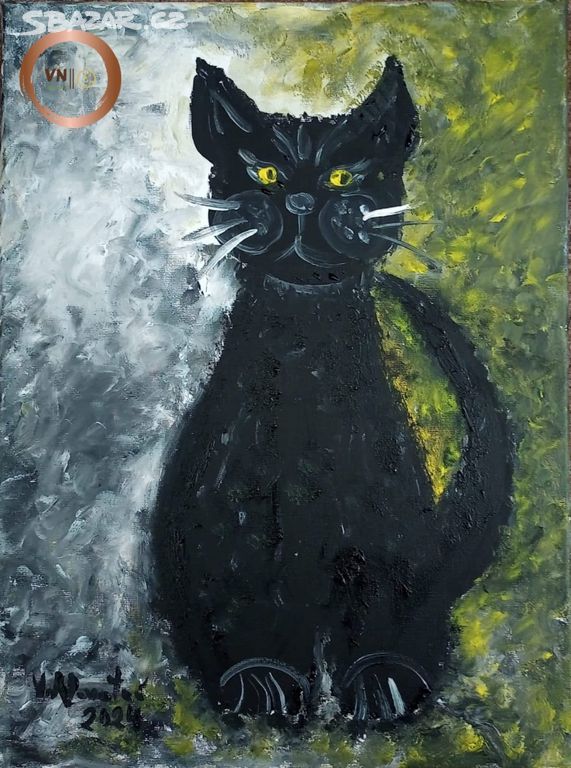 Černá kočka originál obraz