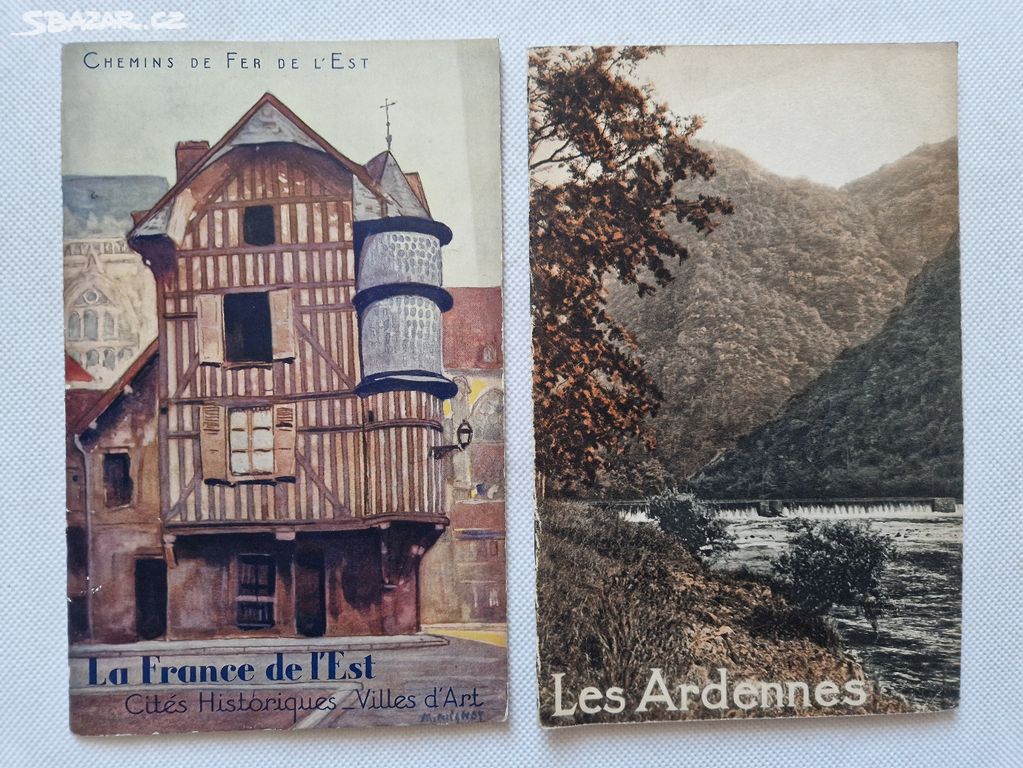 Staré reklamní cestovní brožurky průvodce Francie