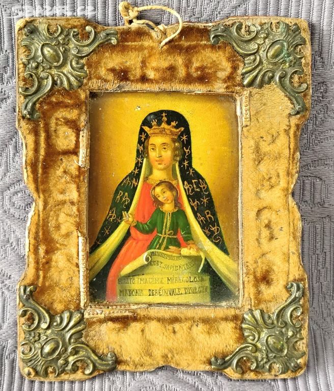 Svatá Anna vyučuje Pannu Marii, malba na plechu
