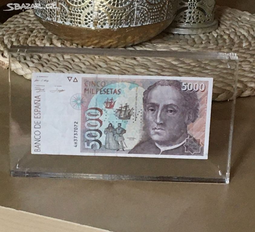 Španělská bankovka 5000 peset, perforace NULO