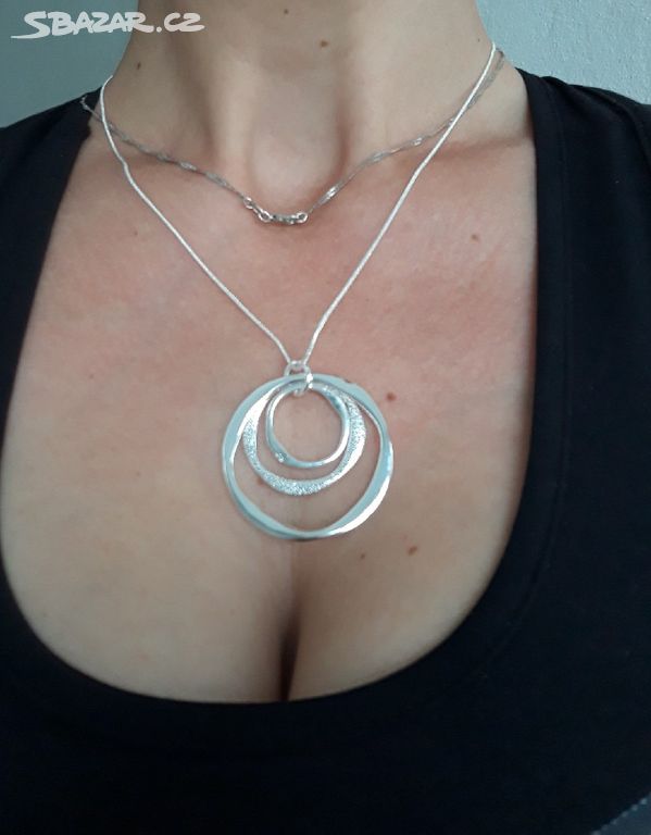 Dámský stříbrný náhrdelník přívěsek kruhy 3v1 925