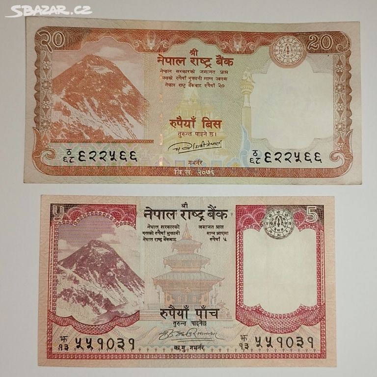 WE. Nepál bankovky 5+20 Rupees