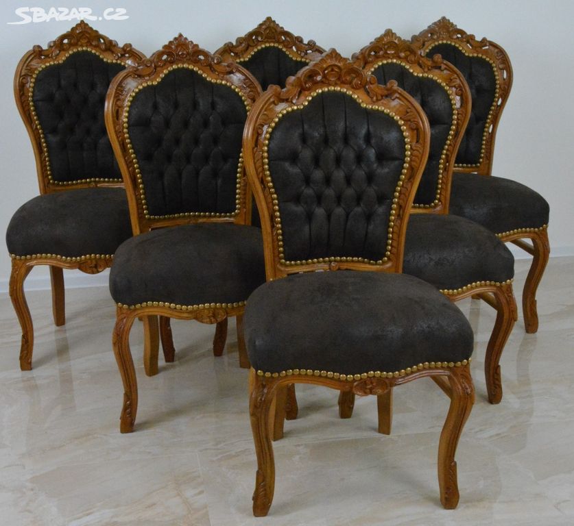 Zámecké řezbované židle - čalouněné - set