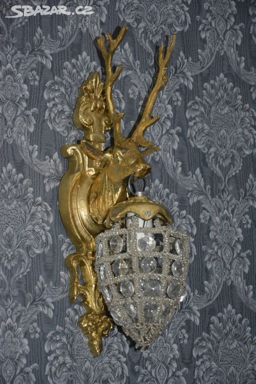 Zámecké bronzové lampy s jeleny - pár