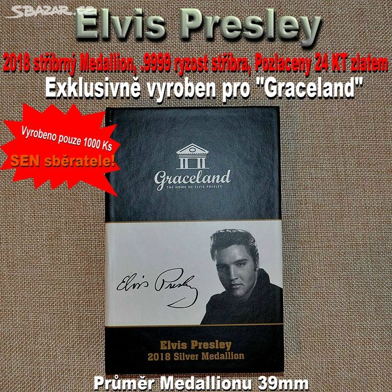 228. ELVIS PRESLEY - .999 stř. pozlacený MEDALLION