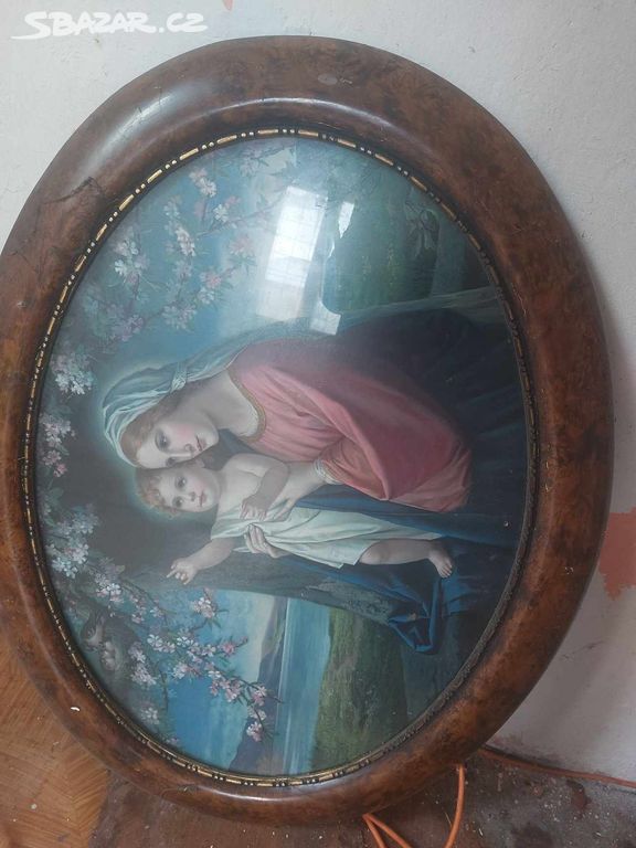 Starožitný obraz panna Marie -původní rám