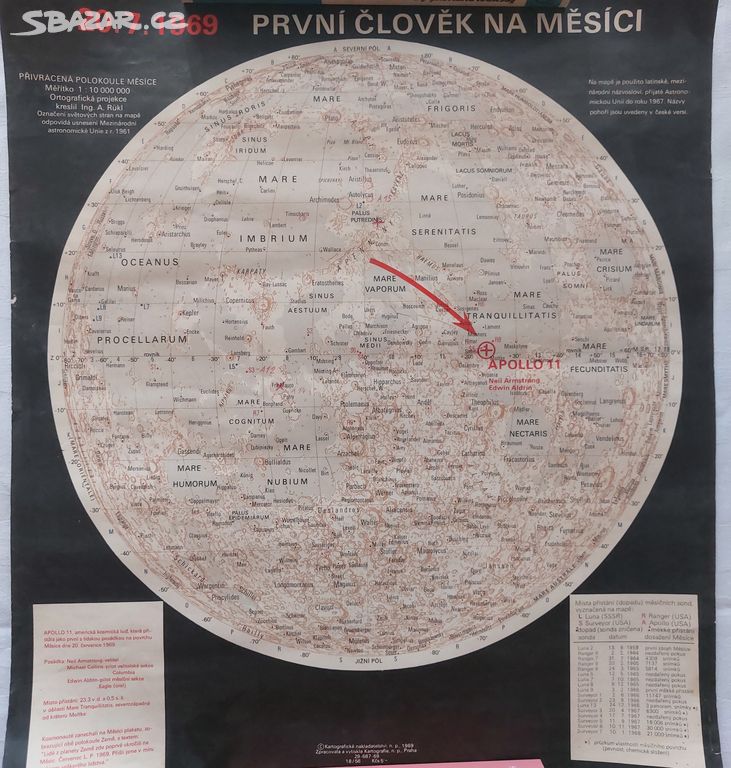 Mapa přistání Apollo 11 na měsíci